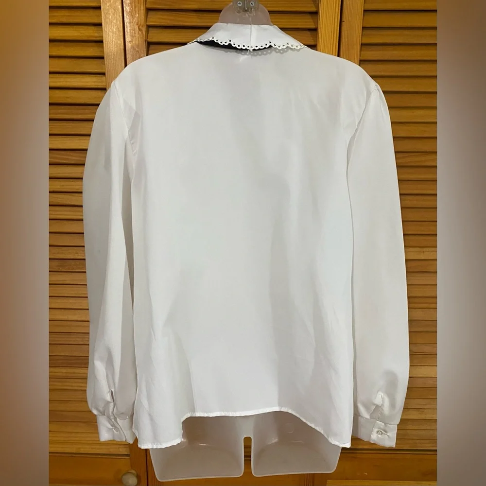 Vintage Rhoda Lee: Semi-sheer, button-up top with black bow - Picture 9 of 11